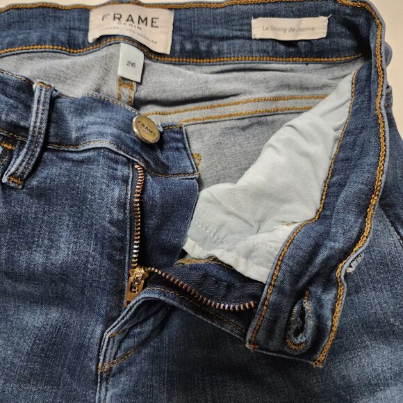 Frame Dark Wash Low Rise Le Skinny De Jeanne Release Stagger Hem - Picture 5 of 6